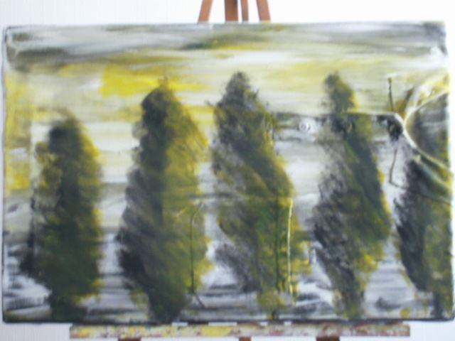 Bäume / 60 x 40 / Acryl auf langärmligem Poloshirt / 2022
